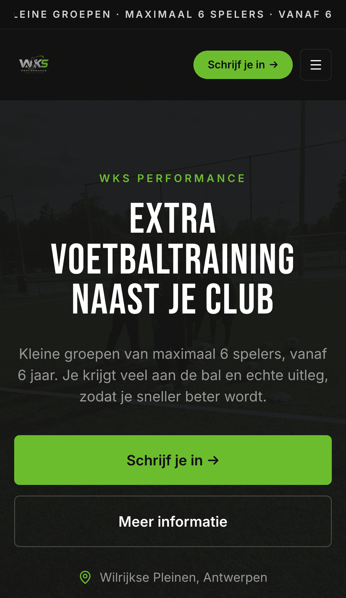 WKS Performance website, mobile view